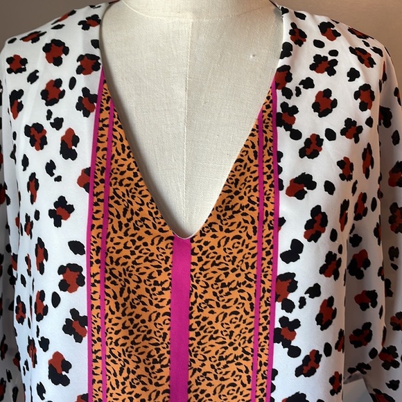 Allison Joy animal block stripe blouse V neck drop half split sleeve / relaxed S - Picture 3 of 13